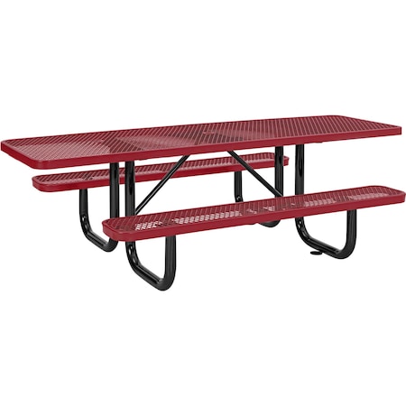 Global Industrial Picnic Table, Red, Expanded Metal, ADA Compliant, 8 ft L 695289RD